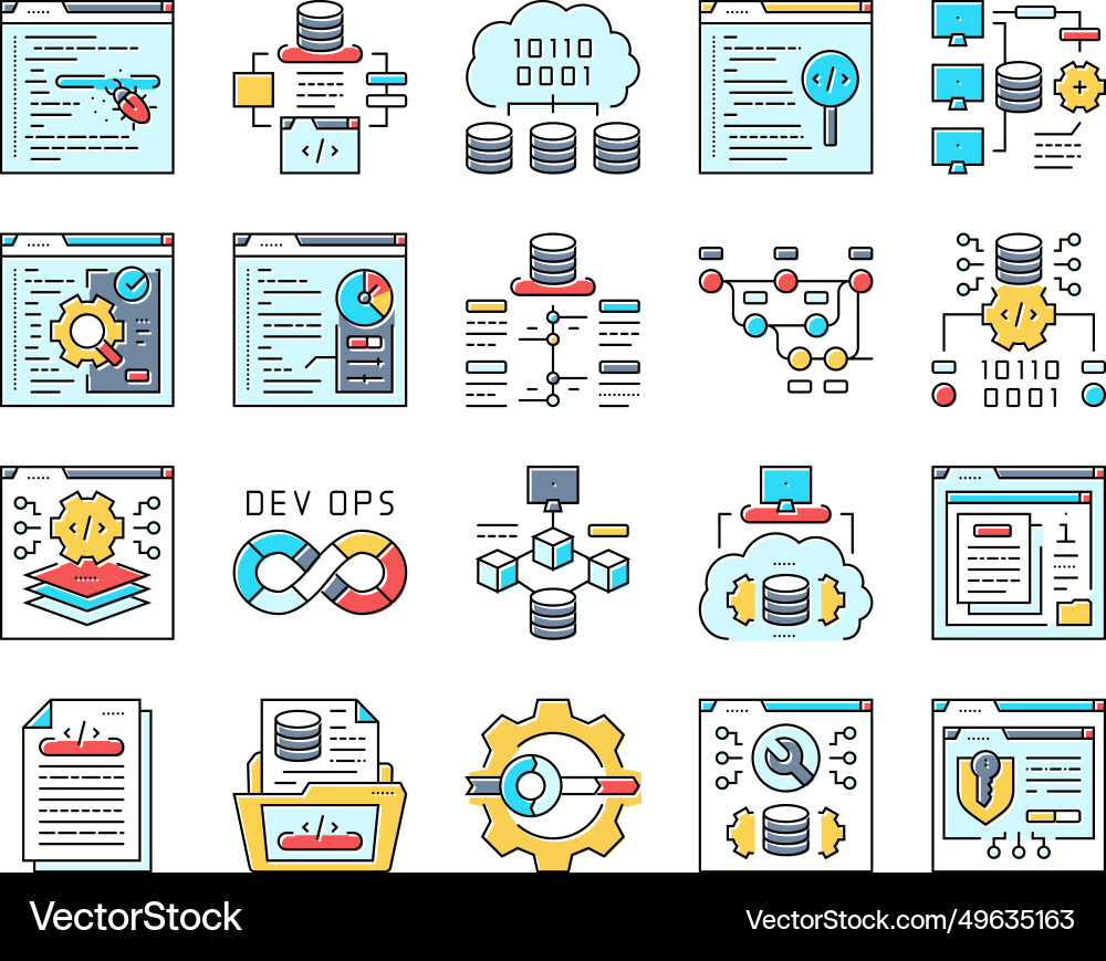 Software engineer computer code icons set Software engineer computer code icons set Vector Image