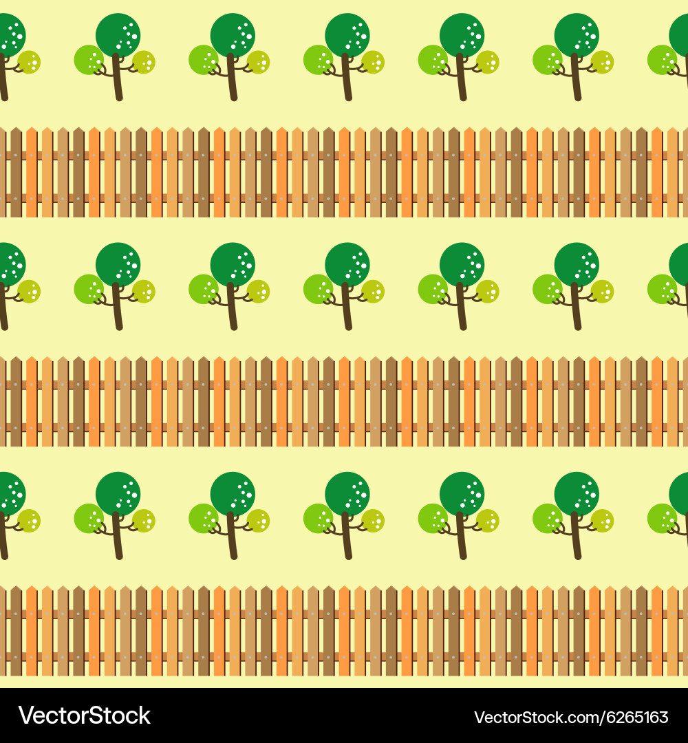 Trees and fence seamless pattern vector image