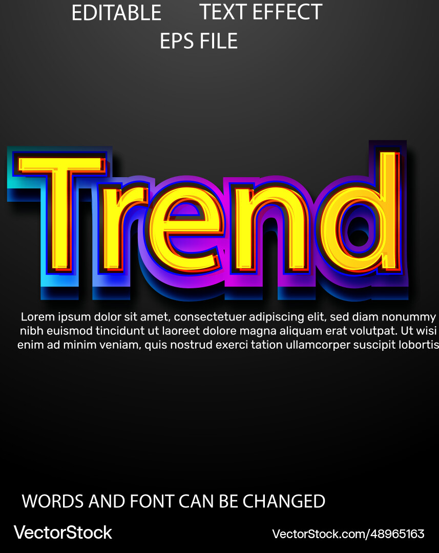 Trend text effect font editable typography 3d vector image