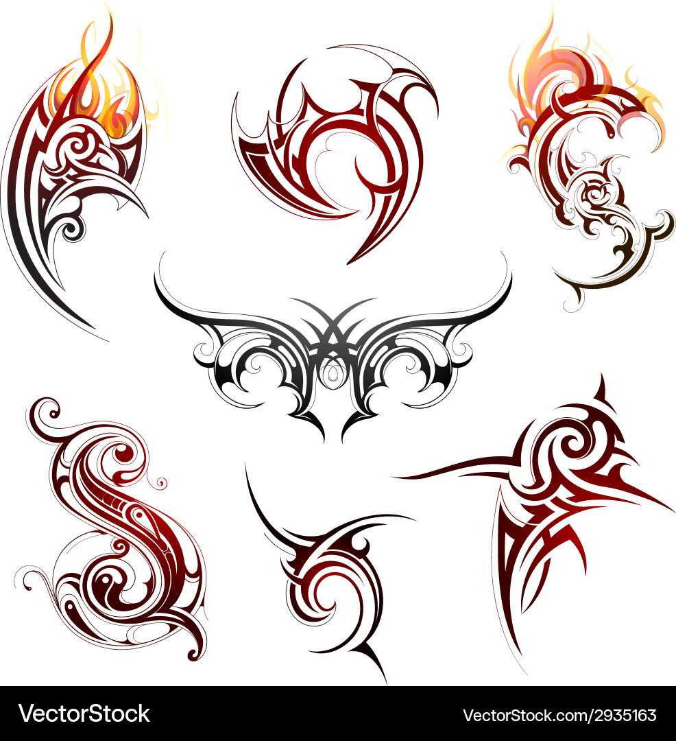 Tribal Flame Tattoo Set Vector Image