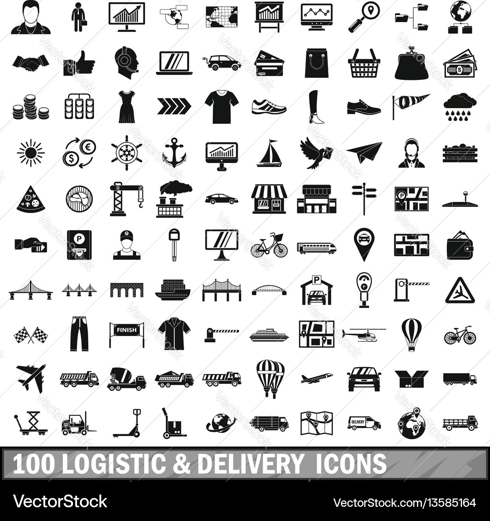 100 logistic and delivery icons set simple style Vector Image