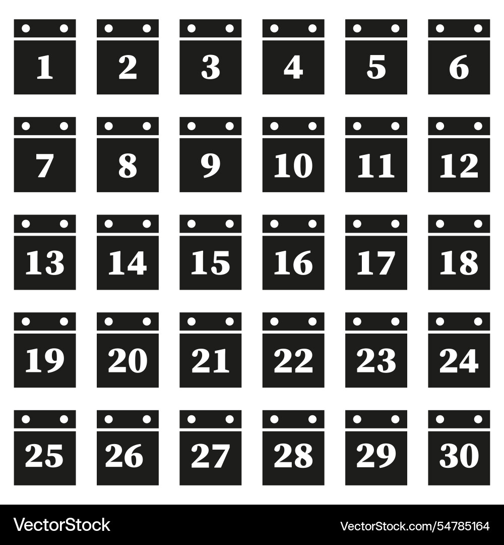 Calendar date numbers monthly days black numeric Calendar date numbers monthly days black numeric vector image