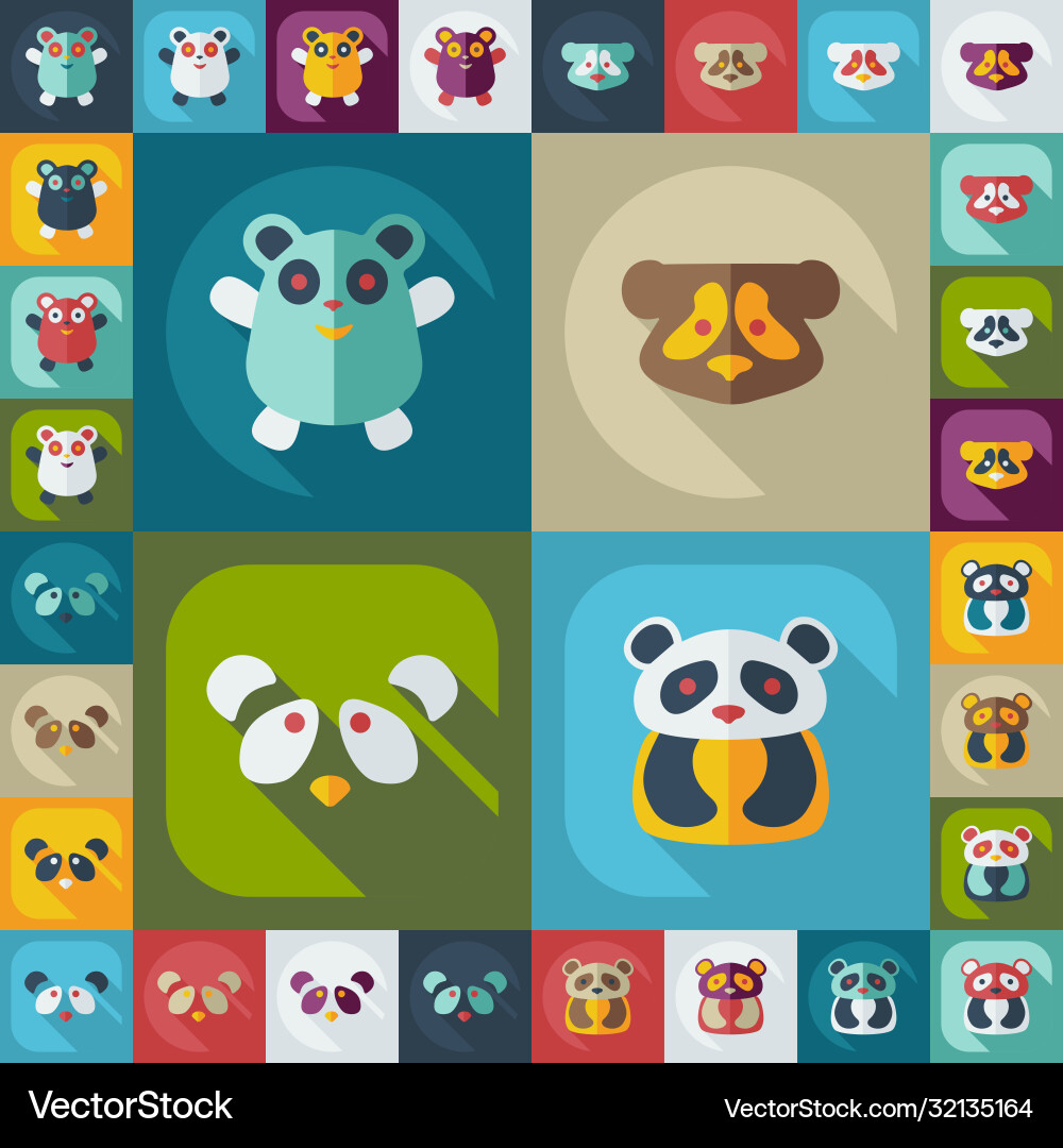 Flat concept set modern design with shadow pandas vector image