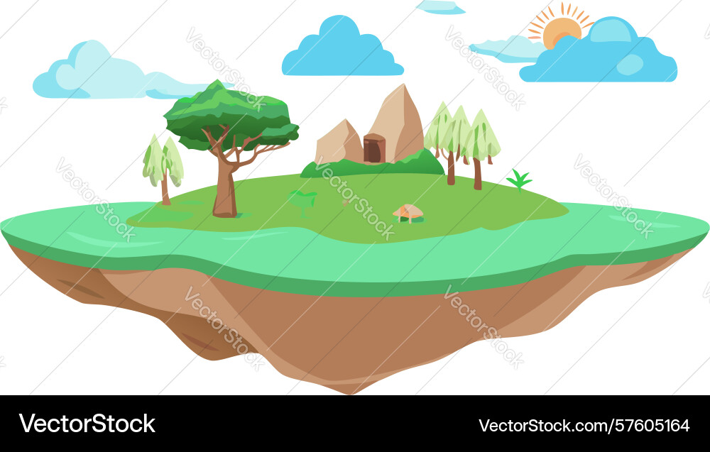 Floating island with tree and figure scene design Vector Image