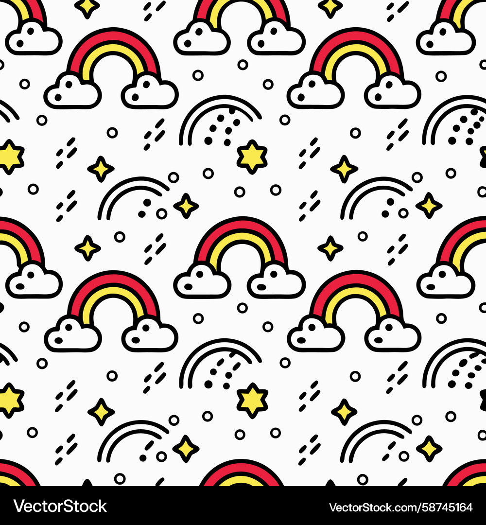 Rainbow Clouds Pattern with Stars Vector Image