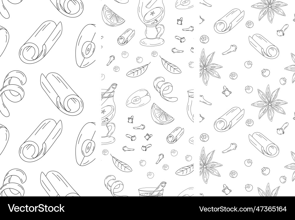 Set of 3 seamless patterns with spice ingredients Vector Image