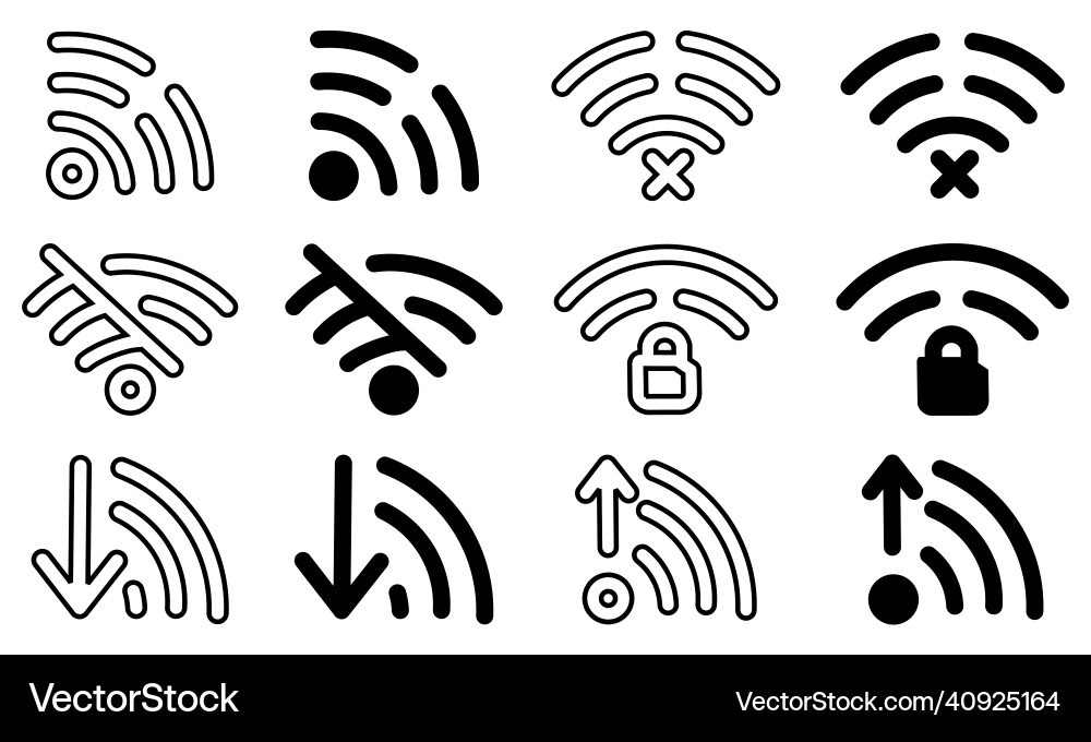 Set of different wireless and wifi icons for Vector Image