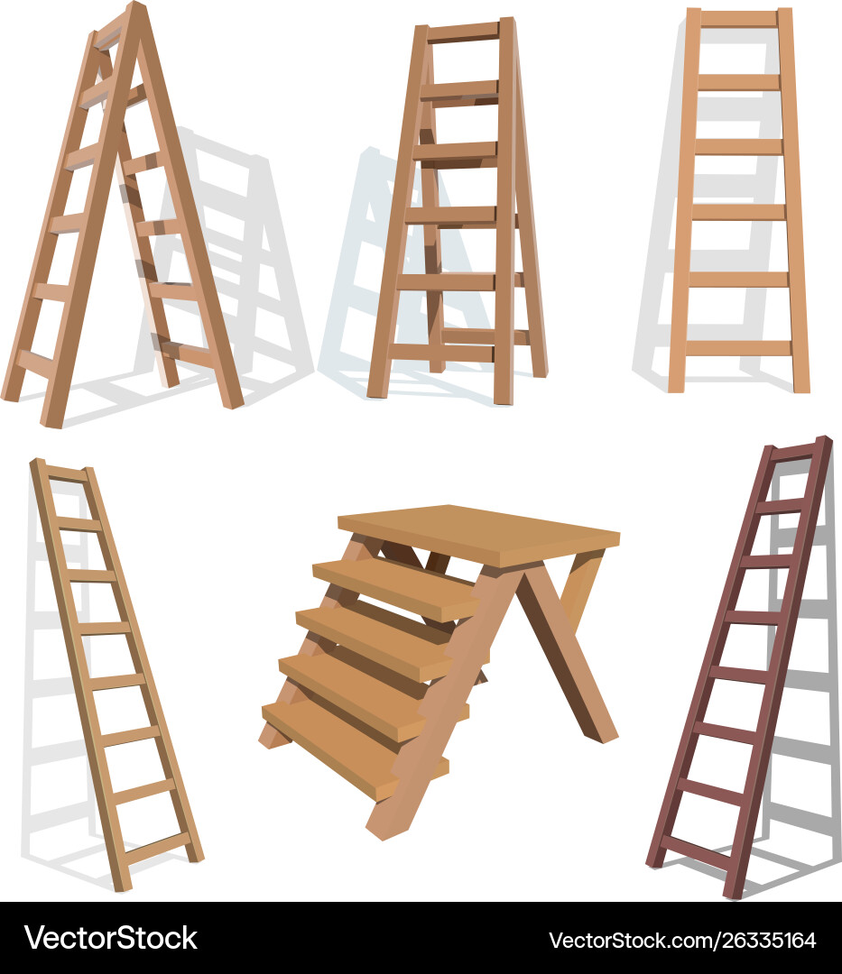 Set stairs wooden staircase on a white Vector Image