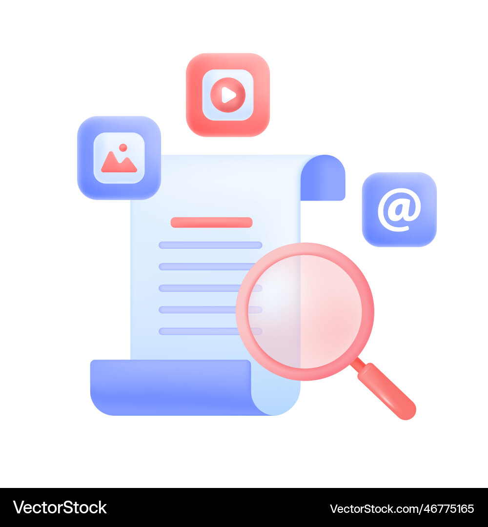 Document or file with magnifier and media symbols Document or file with magnifier and media symbols vector image