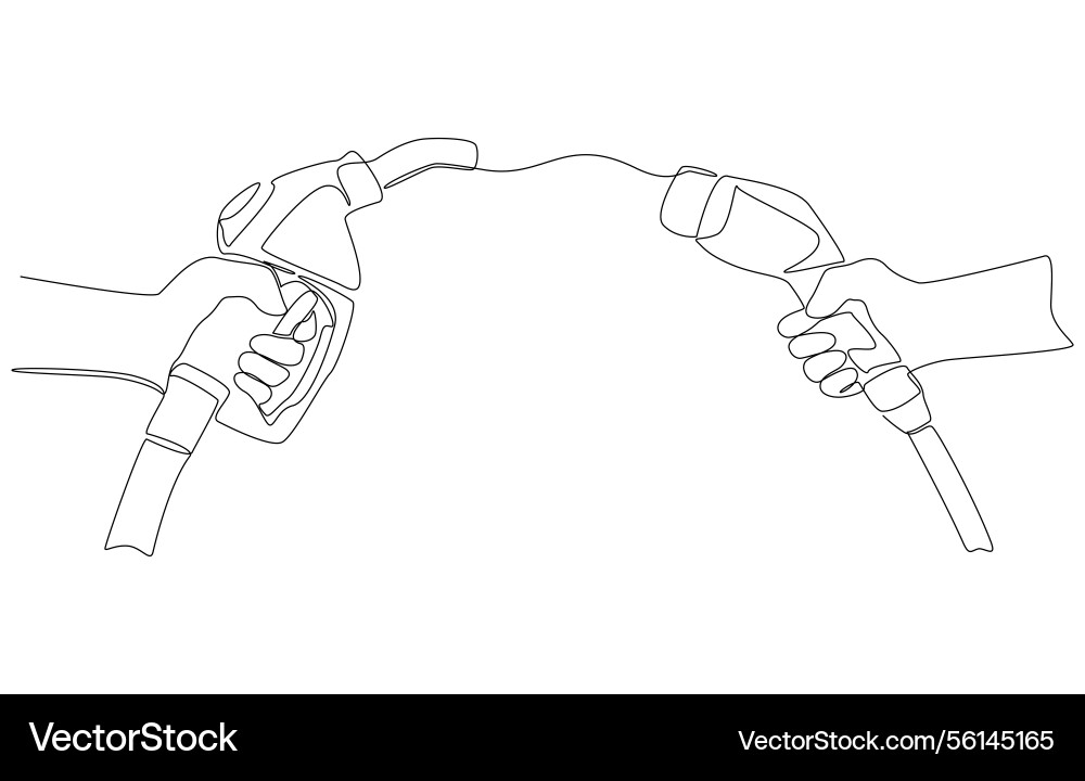 Hände die eine Kraftstoffdüse und einen elektrischen Ladegerät halten Hände die eine Kraftstoffdüse und einen elektrischen Ladegerät halten vektorbild