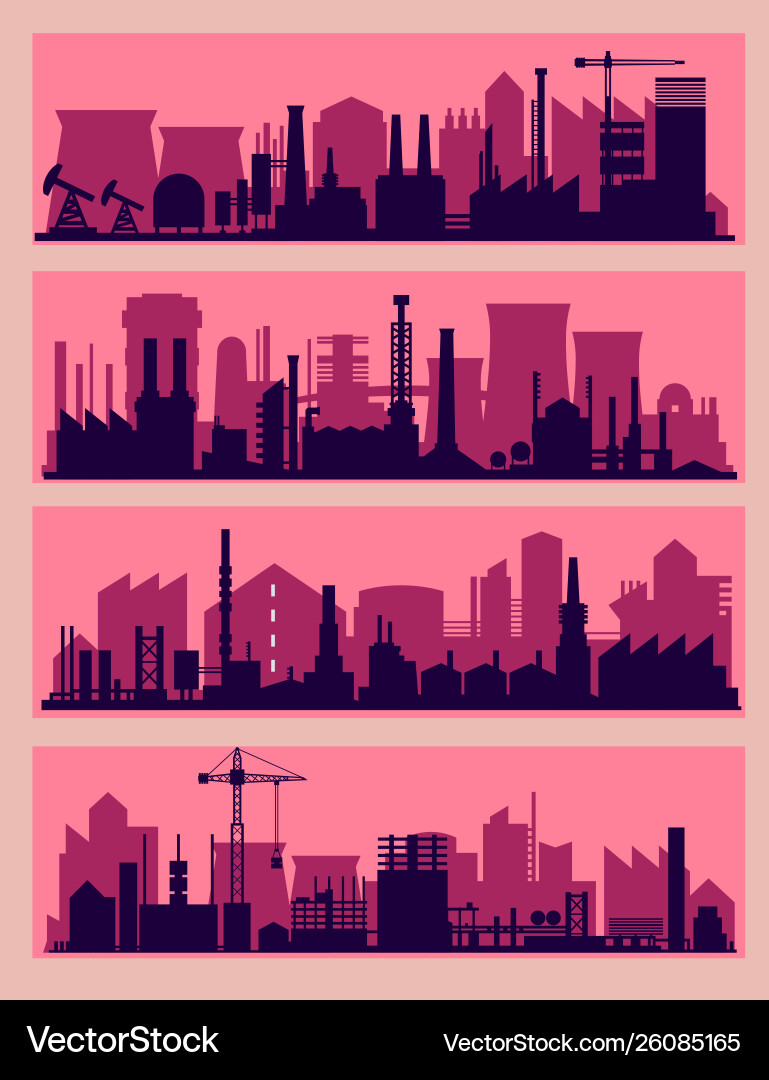 Industrial trendy city skyline colored sets Industrial trendy city skyline colored sets vector image