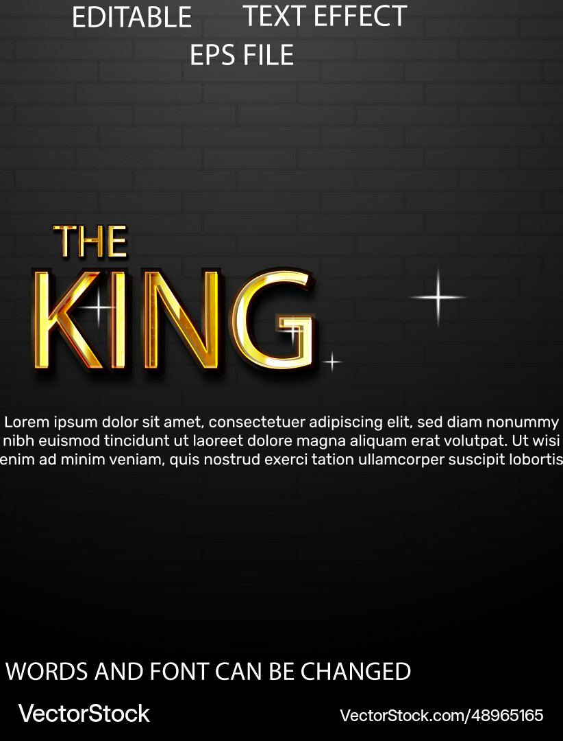 King text effect font editable typography 3d King text effect font editable typography 3d vector image