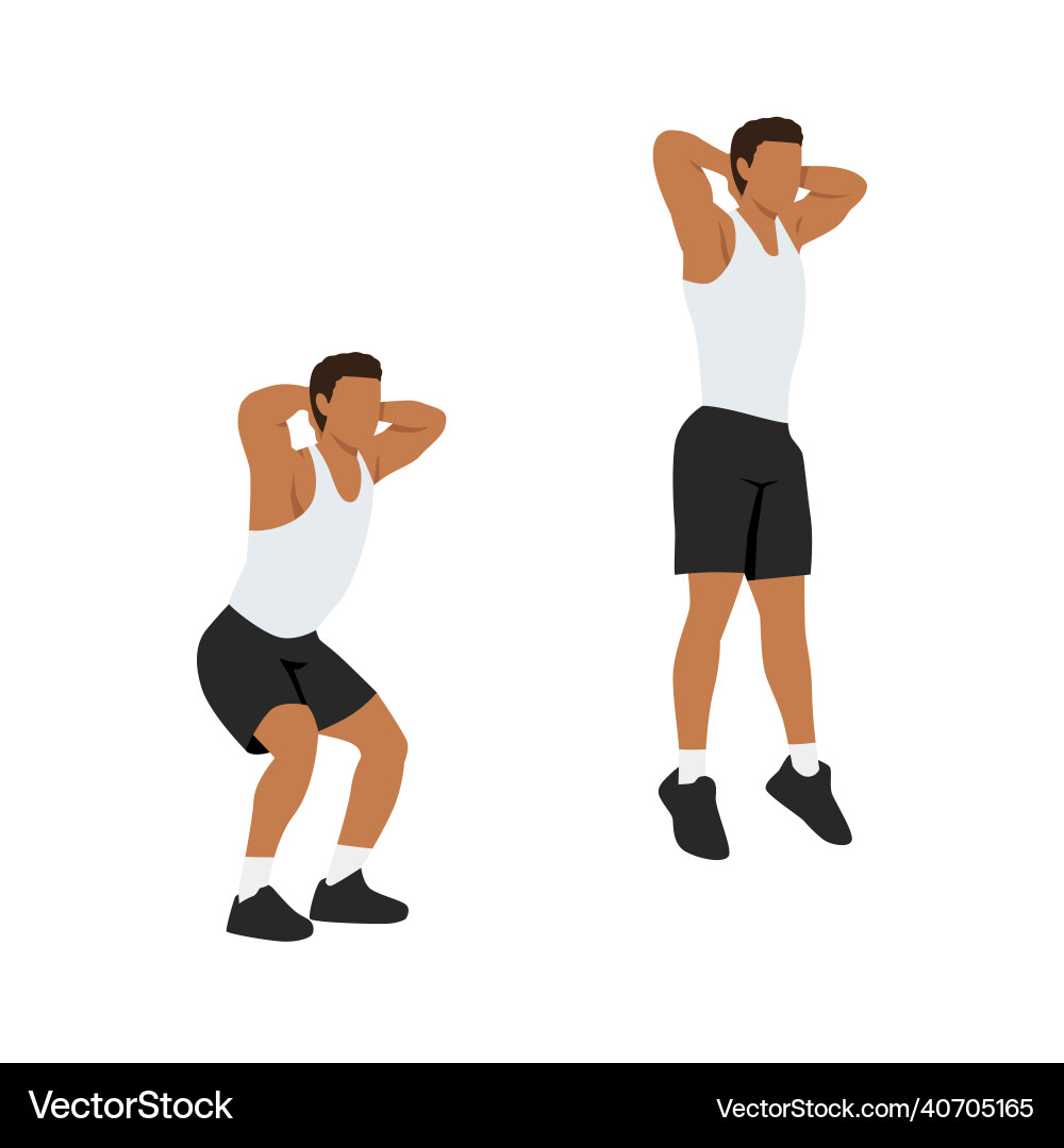 Man doing jump squat exercise flat Vector Image
