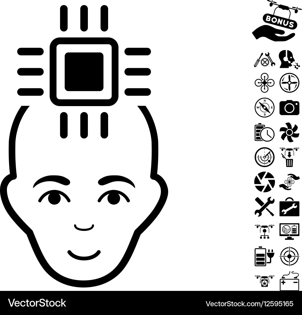 Neural computer interface icon with copter tools Vector Image