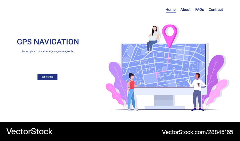 People using computer navigation app to get vector image