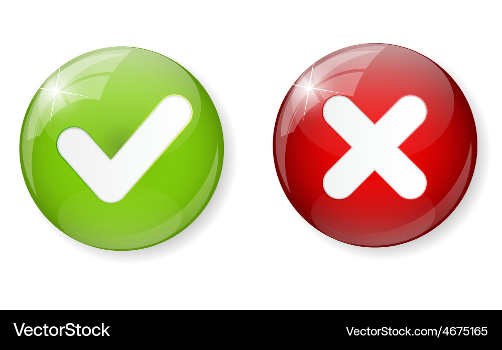 Red and Green Checkmark Button Icon Vector Image