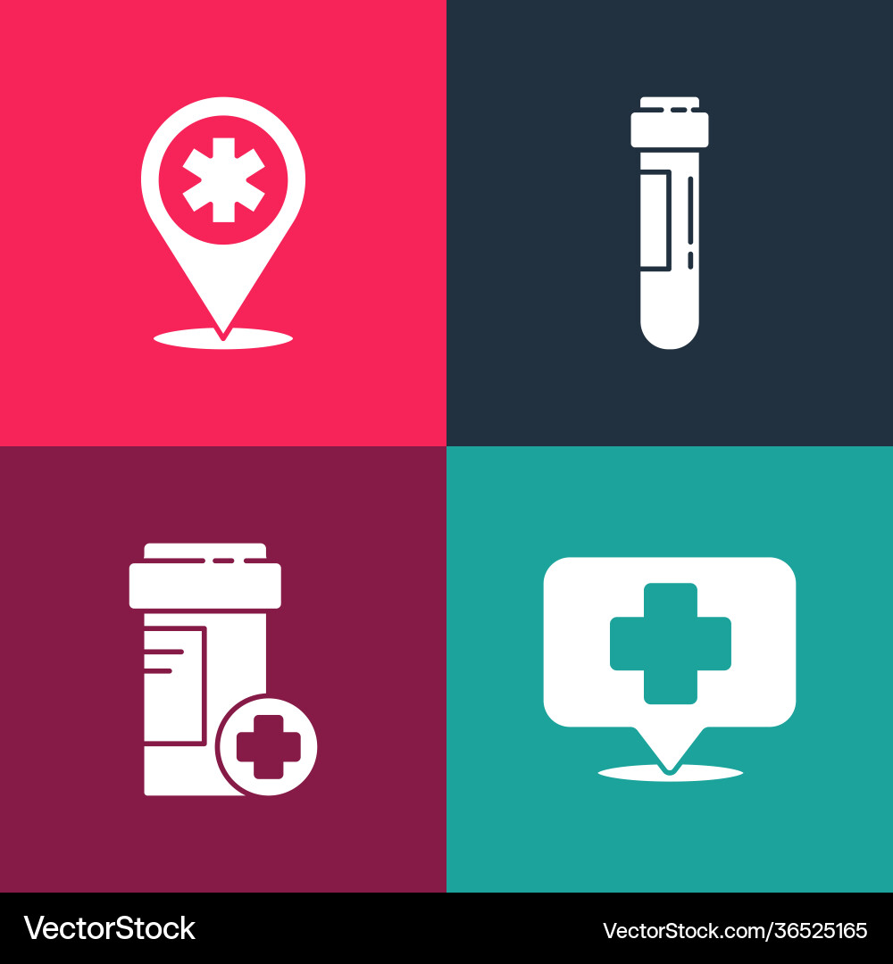 Set pop art map pointer with cross hospital Set pop art map pointer with cross hospital Vector Image