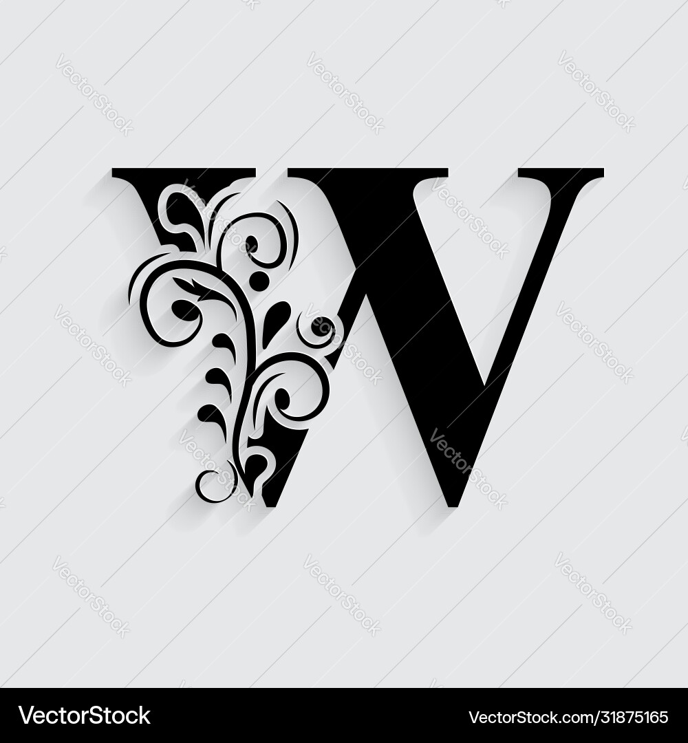 W letter black flower alphabet beautiful capital W letter black flower alphabet beautiful capital vector image