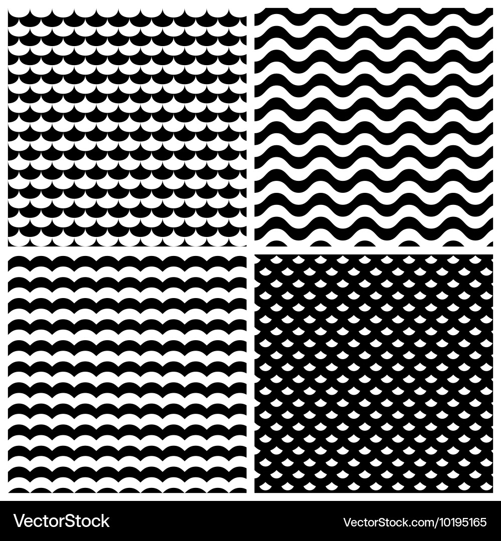 Waves patterns set in black and white Royalty Free Vector