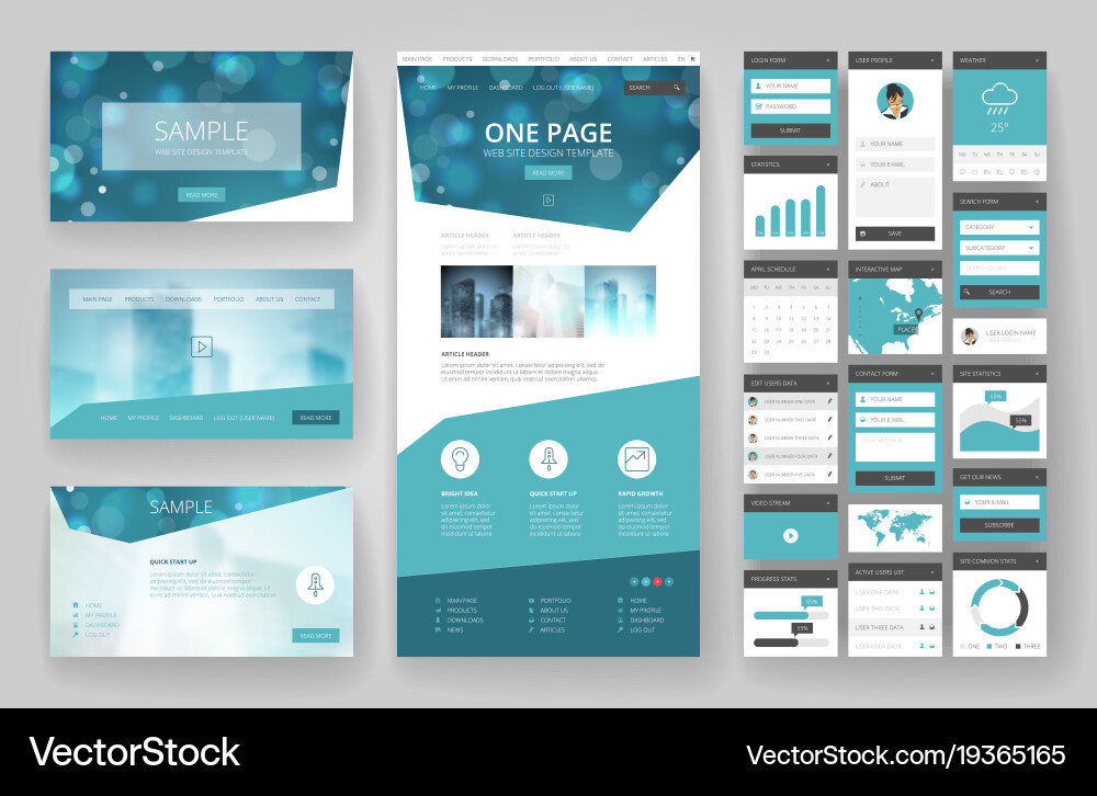 Website design template and interface elements vector image