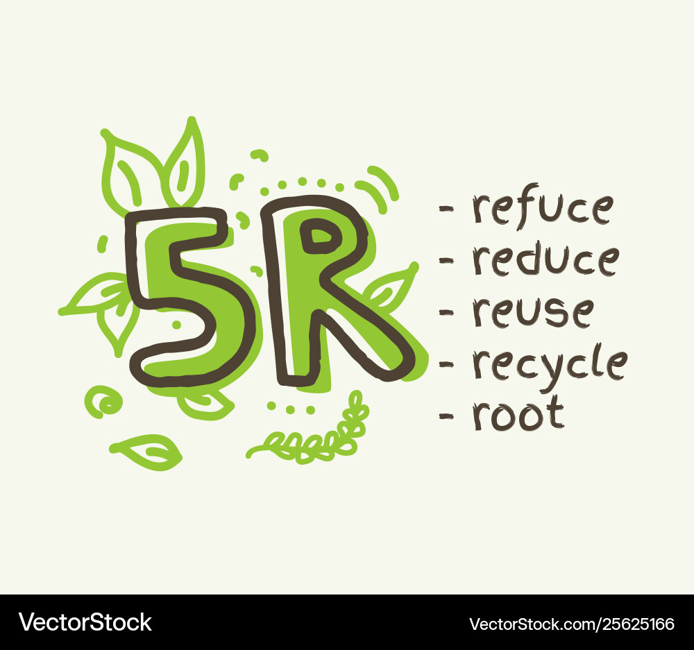 5r concept reduce reuse recycle root refuse 5r concept reduce reuse recycle root refuse vector image