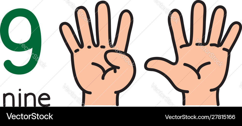 9 kids hand showing number nine sign 9 kids hand showing number nine sign vector image