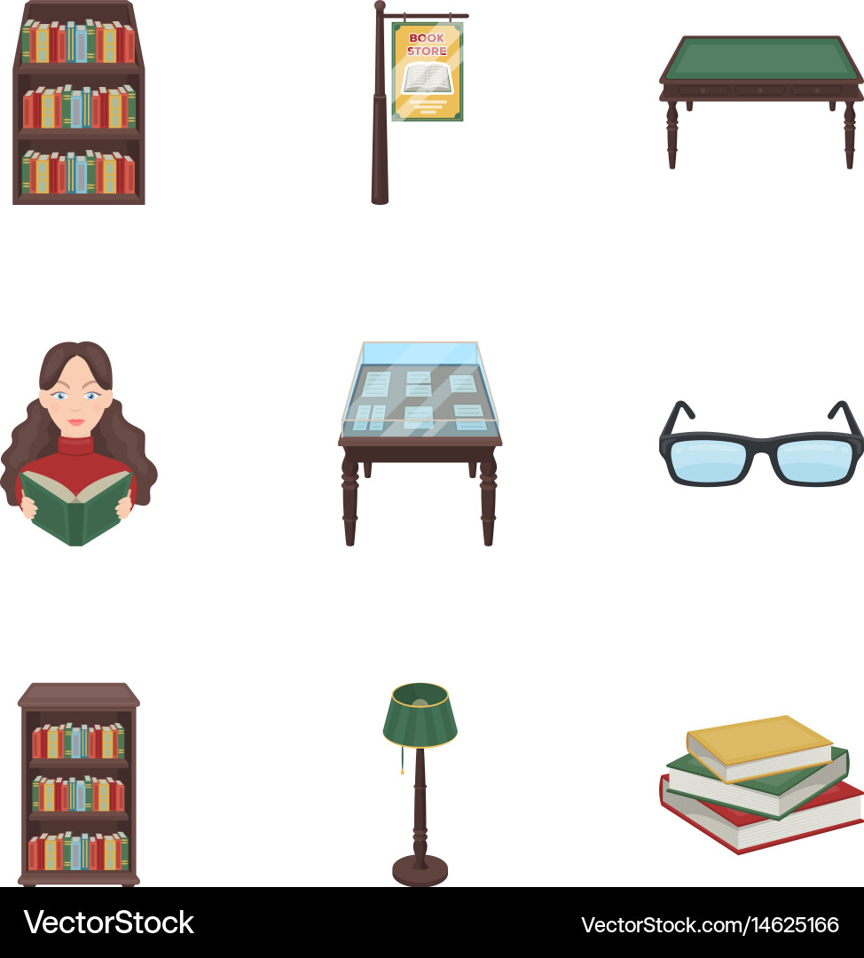 A set of icons with books seth about the library Vector Image