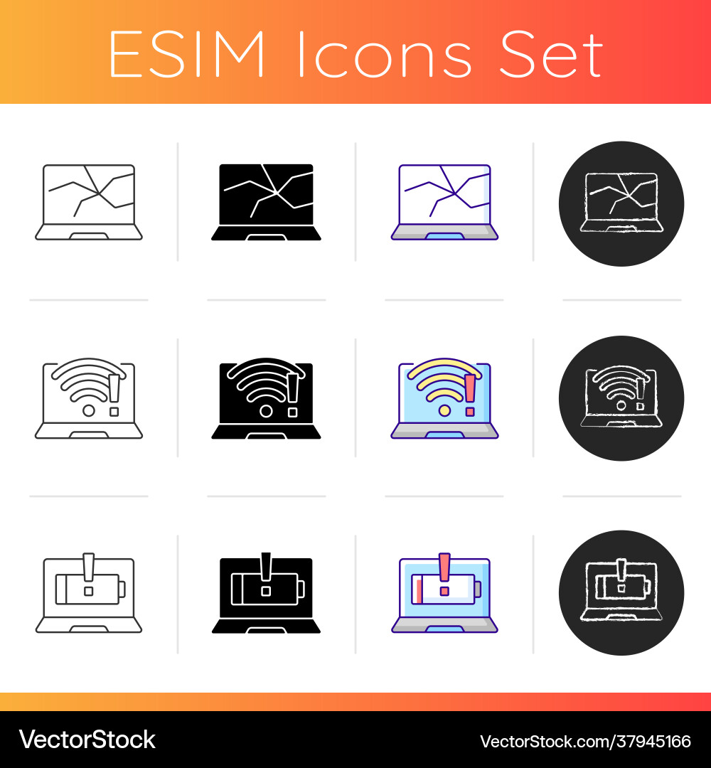 Broken computer icons set Broken computer icons set vector image