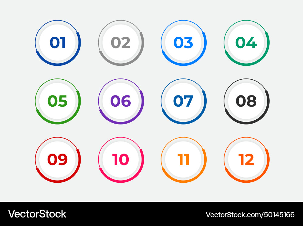 Bullet points numbers from one to twelve Vector Image