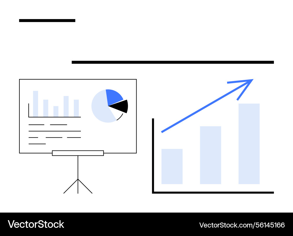Data analysis presentation with chart and upward Data analysis presentation with chart and upward vector image