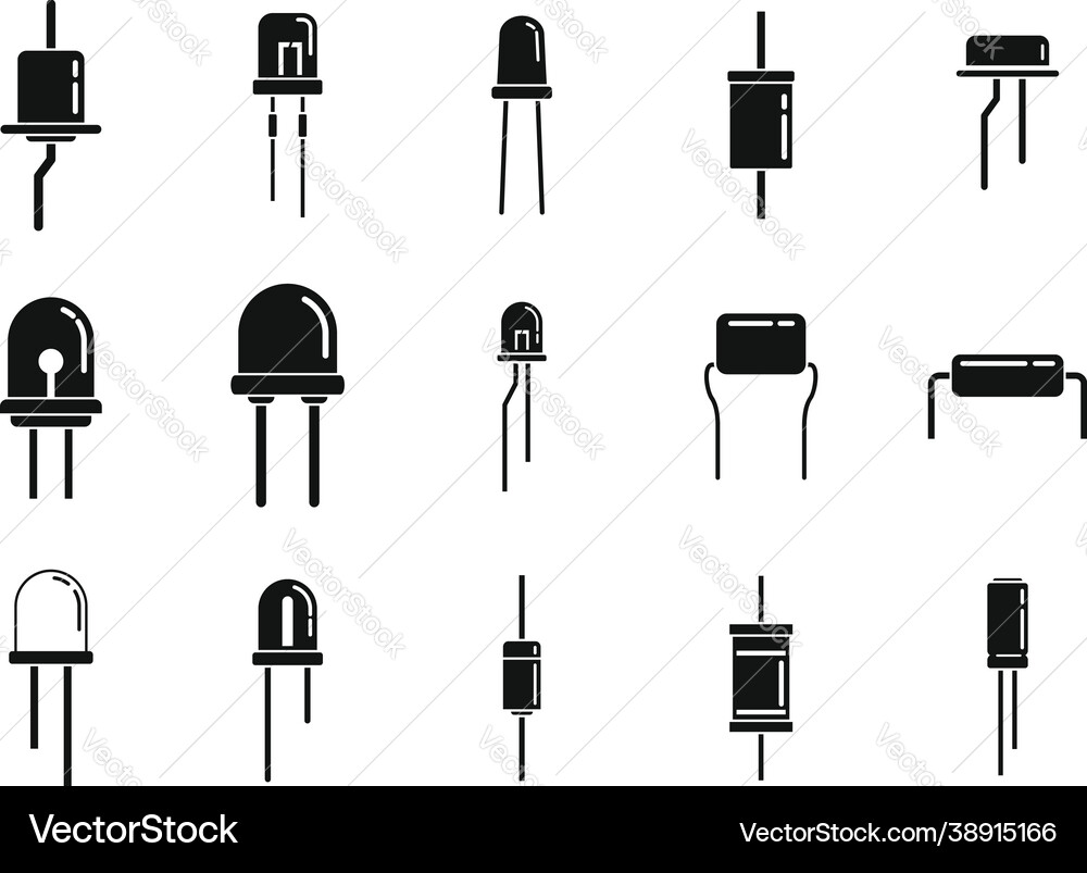 Diode icons set simple anode light Diode icons set simple anode light vector image