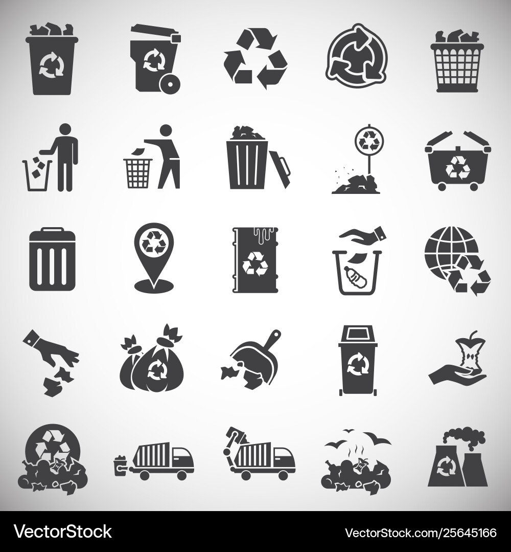 Garbage related icons set on background Garbage related icons set on background Vector Image