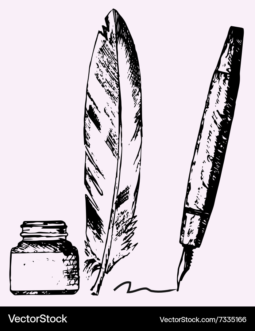 Inkwell Feather Pen Royalty Free Vector Image Vectorstock