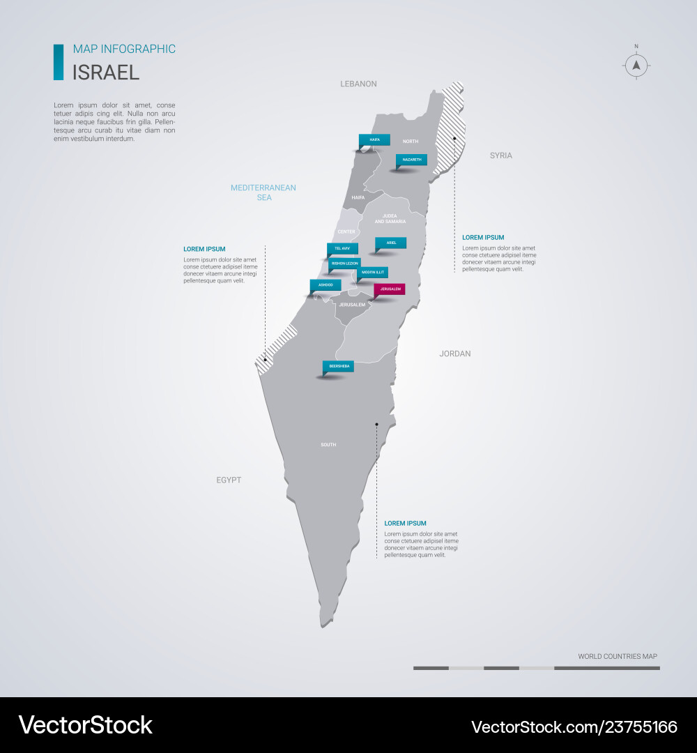 Israel map with infographic elements pointer marks vector image