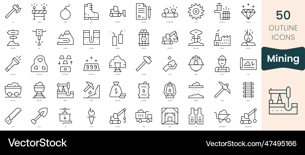 Set of mining icons thin linear style pack Set of mining icons thin linear style pack Vector Image