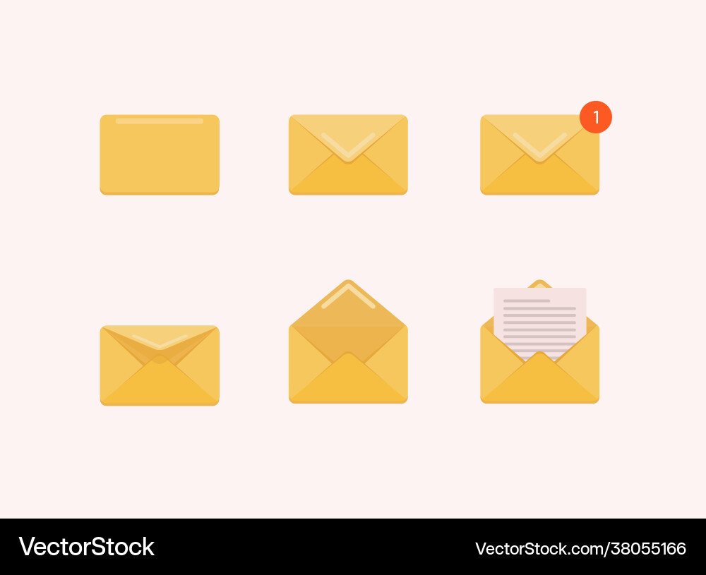 Set opened and closed envelope with note paper Vector Image