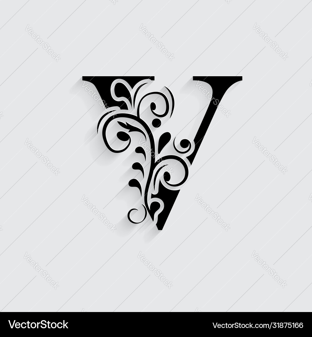V letter black flower alphabet beautiful capital V letter black flower alphabet beautiful capital vector image