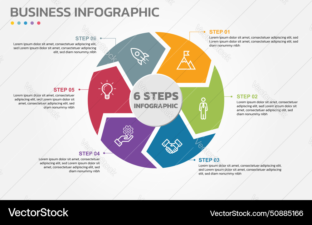 Visual data presentation cycle diagram with 6 Visual data presentation cycle diagram with 6 vector image