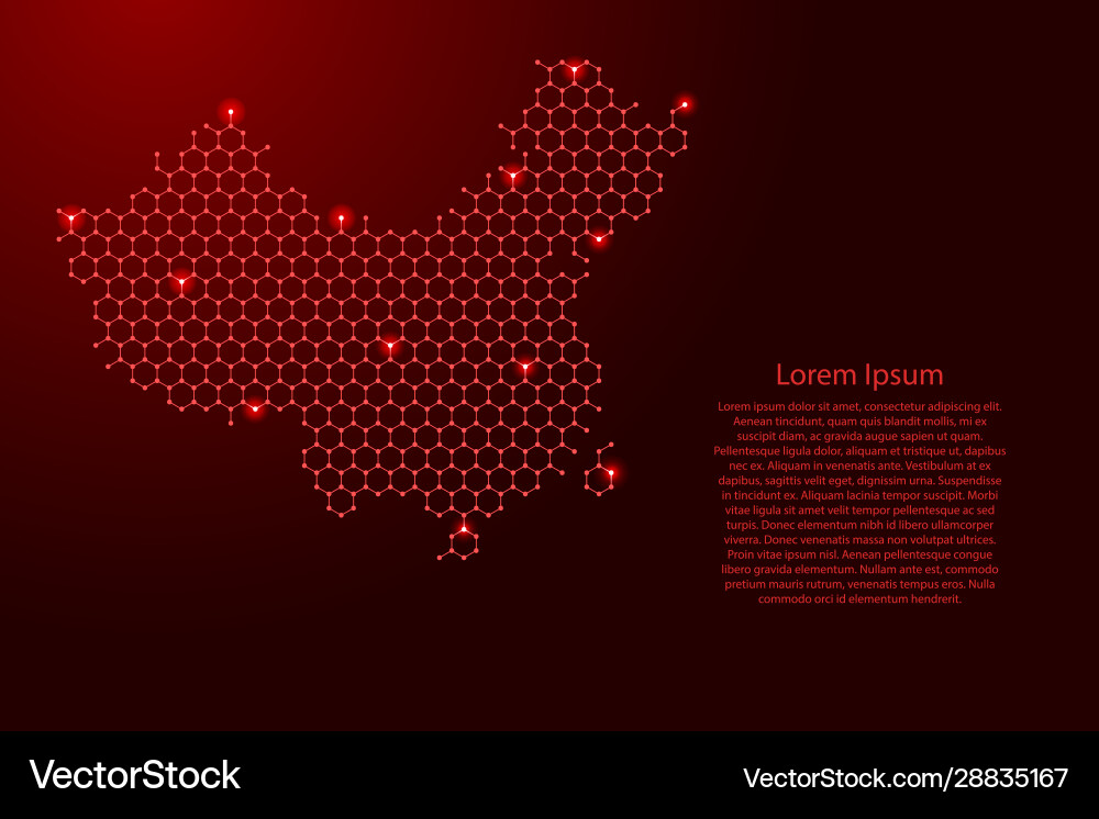 China map from futuristic hexagonal shapes lines vector image