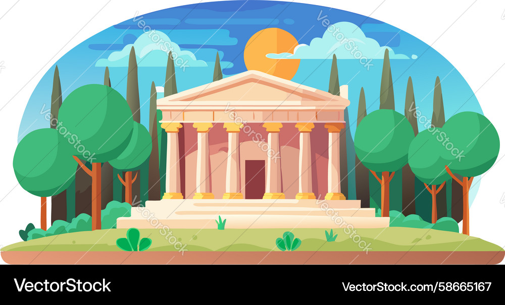 Classical temple with ionic columns in sunlight Vector Image