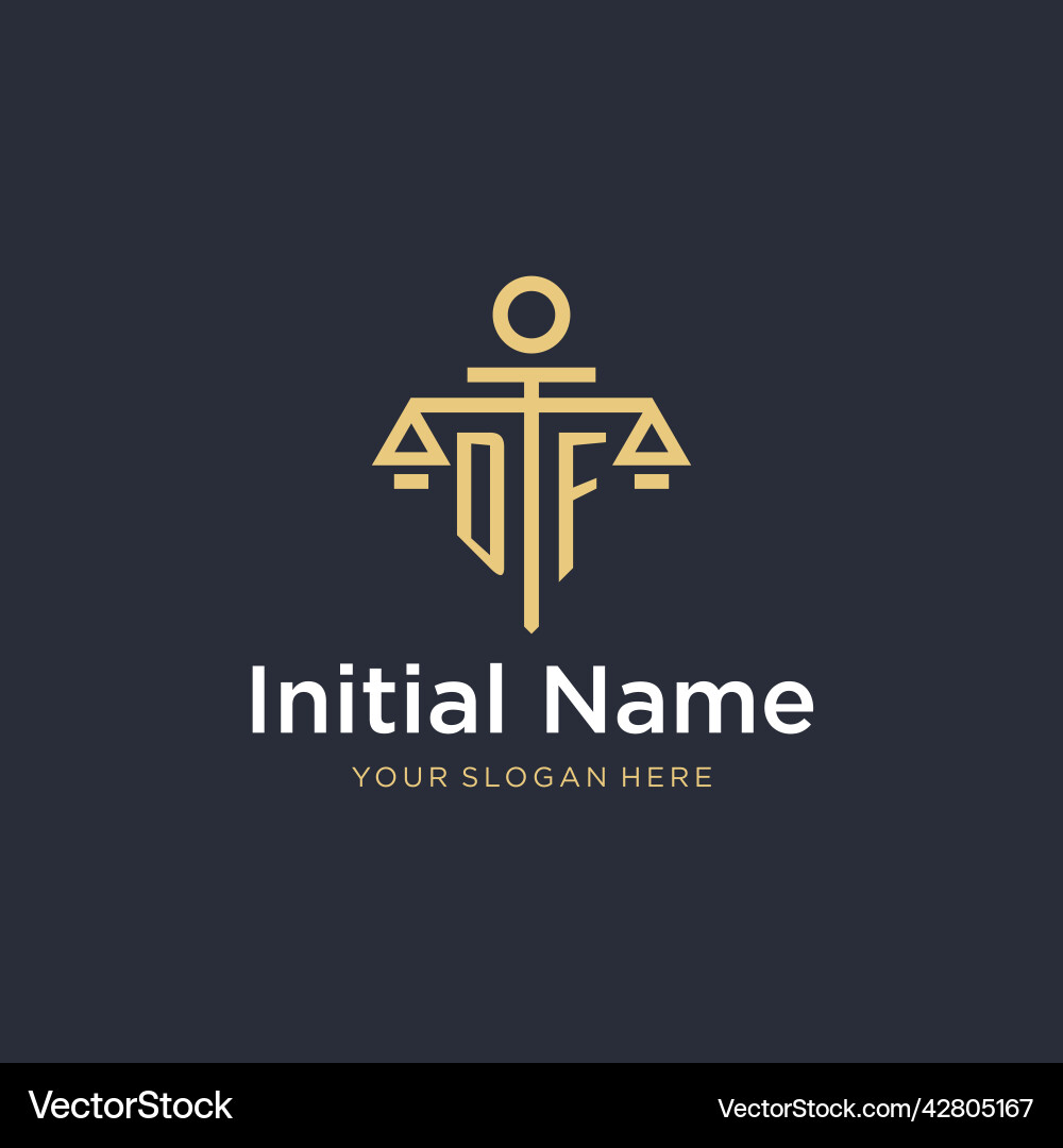 Df initial monogram logo with scale and pillar Vector Image