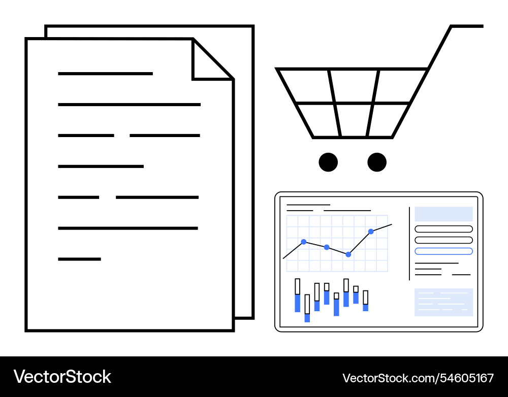 Documents shopping cart and data analytics Documents shopping cart and data analytics vector image