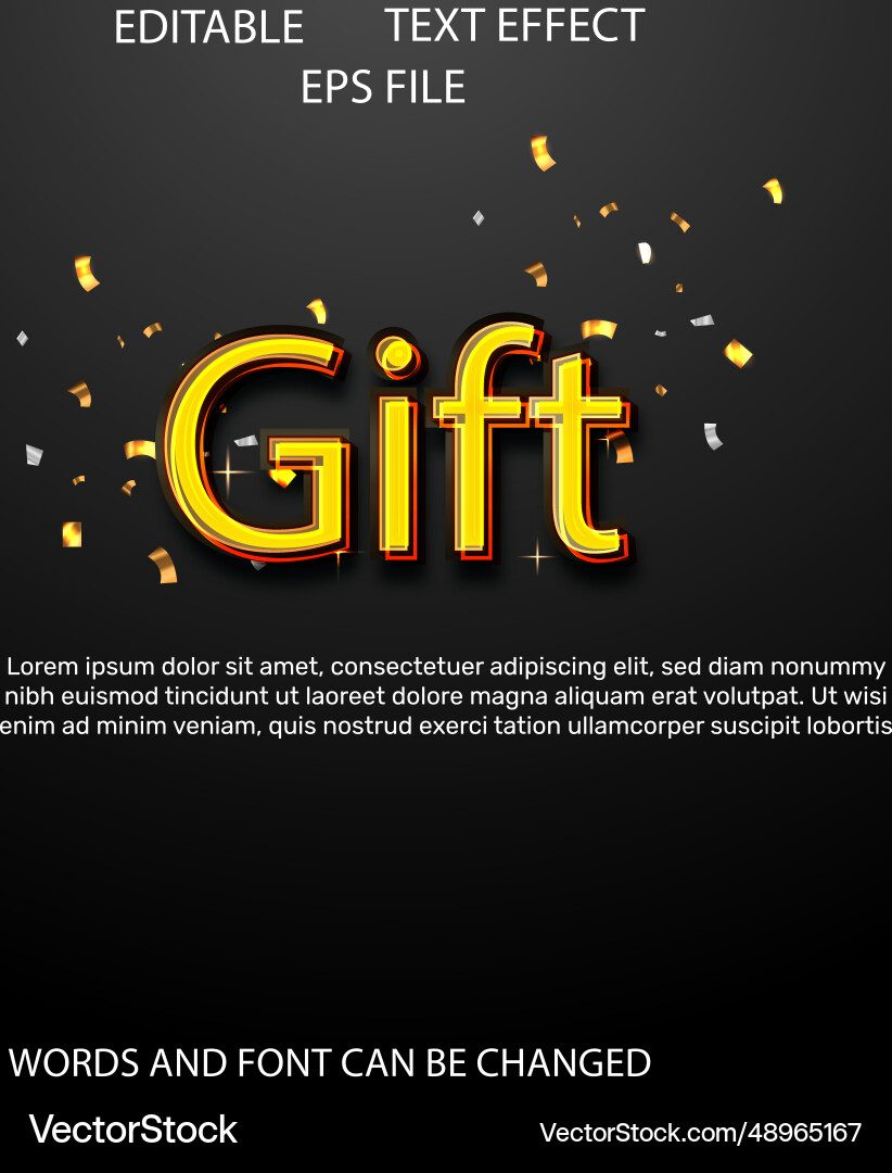 Gift text effect font editable typography 3d Vector Image
