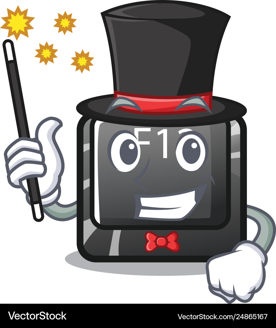 Magician f12 button installed on cartoon computer Magician f12 button installed on cartoon computer vector image