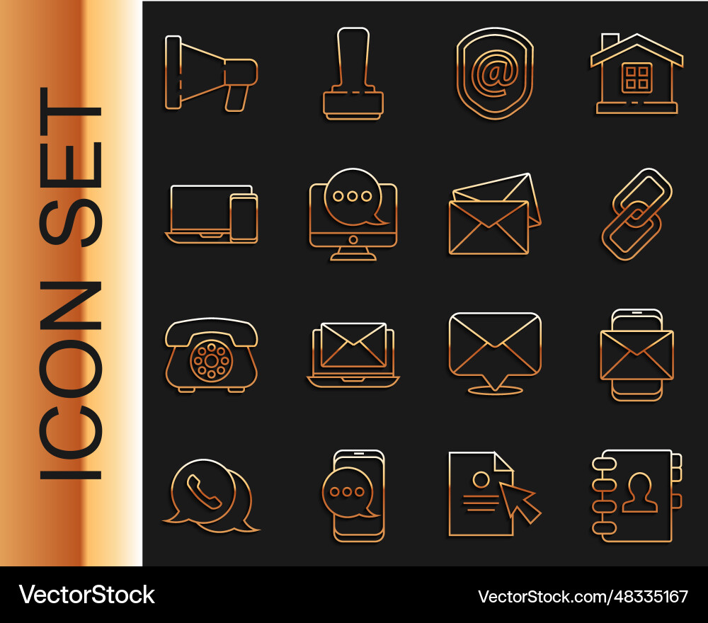 Set line address book mobile and envelope chain Set line address book mobile and envelope chain vector image