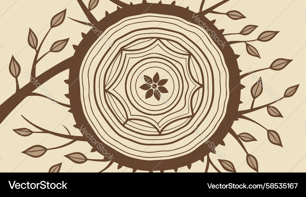 Tree Trunk Cross-Section with Rings Vector Image