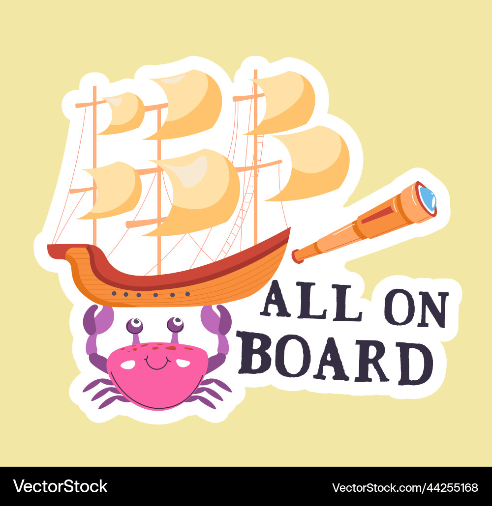 All on board crab with old pirate ship vessel All on board crab with old pirate ship vessel vector image