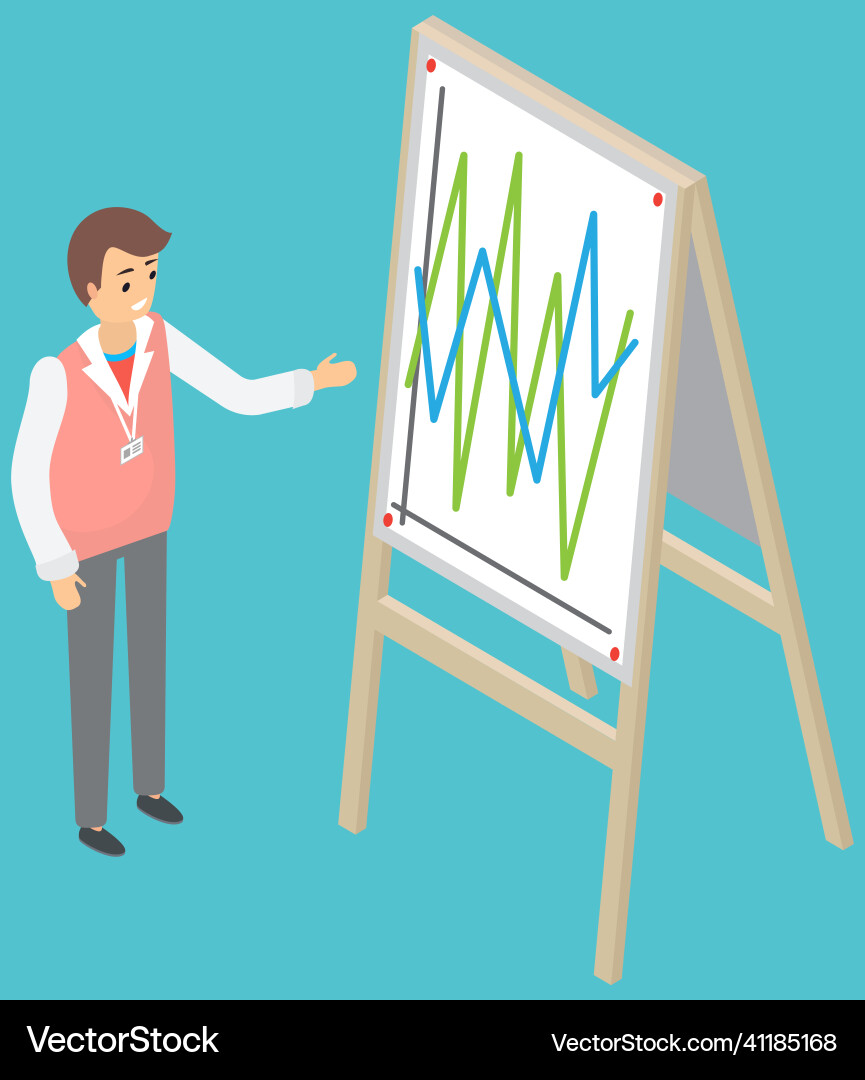 Man explains dynamics of chart change businessman Man explains dynamics of chart change businessman vector image
