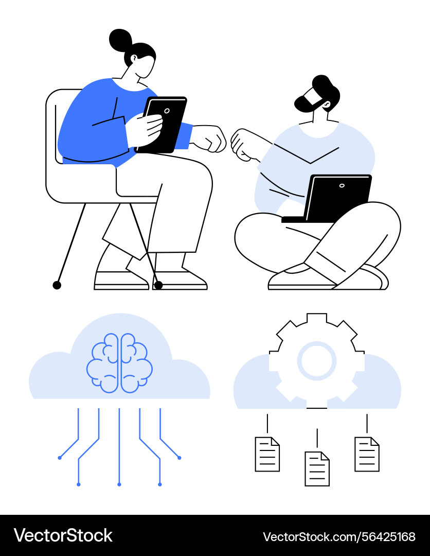 Teamwork On Ai And Cloud Technology Innovation Vector Image