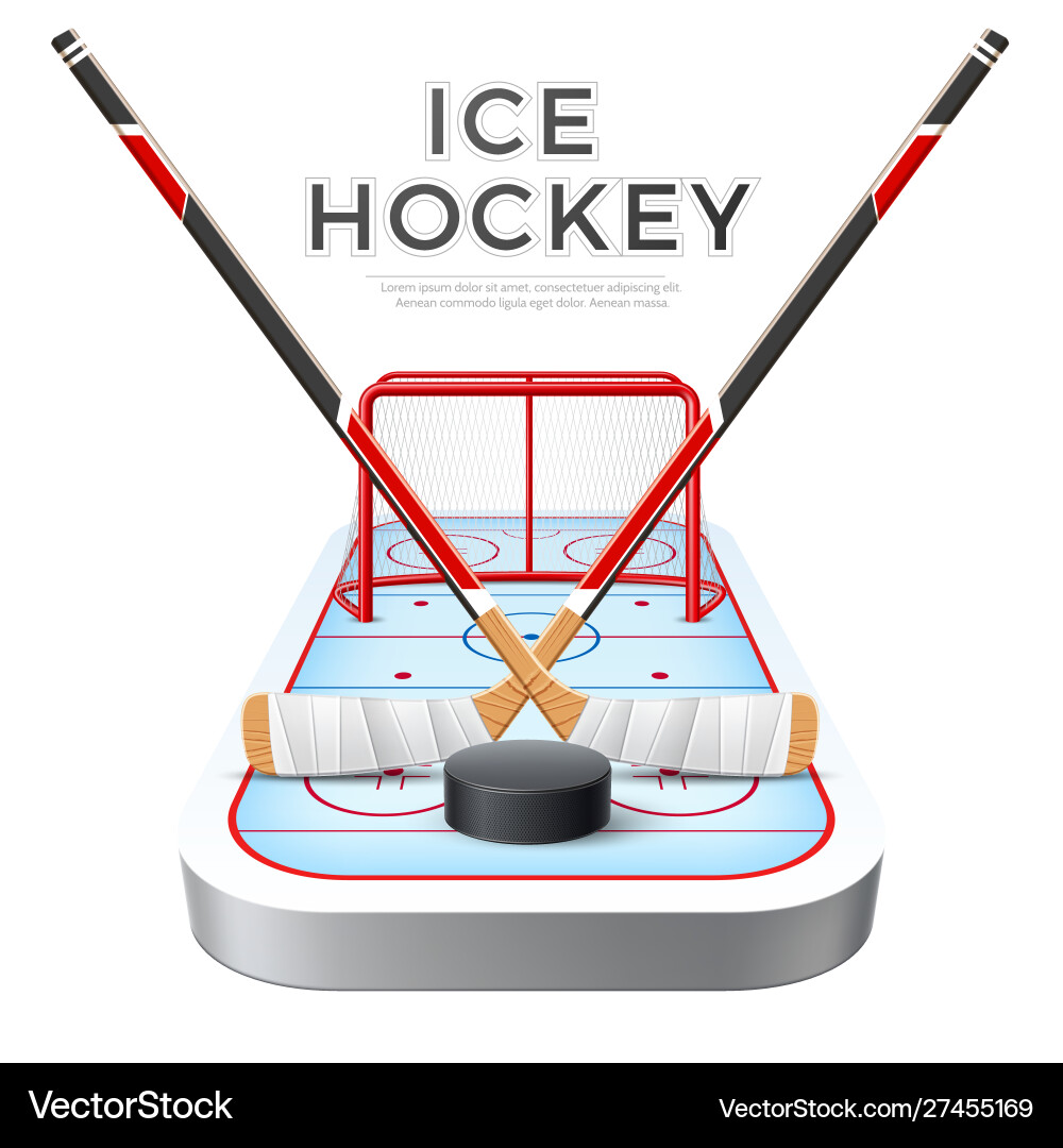 3d ice hockey crossed sticks with puck 3d ice hockey crossed sticks with puck vector image